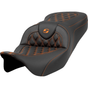 SADDLEMEN Roadsofa™ Lattice Stitch Seat - Orange Stitch - without Backrest - FLH/FLT '08-'23 A808-07B-182ORA