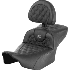 SADDLEMEN Roadsofa™ Extended Reach Seat - with Backrest - Lattice Stitch - Gray Stitch - FLTR/FLHX '23-'24 823-07-184B2